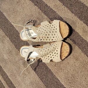White crochet cork wedge sandal